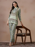 Women Liva Green Printed Co Ord Set.