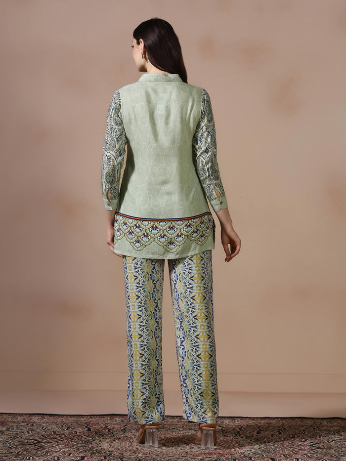 Women Liva Green Printed Co Ord Set.