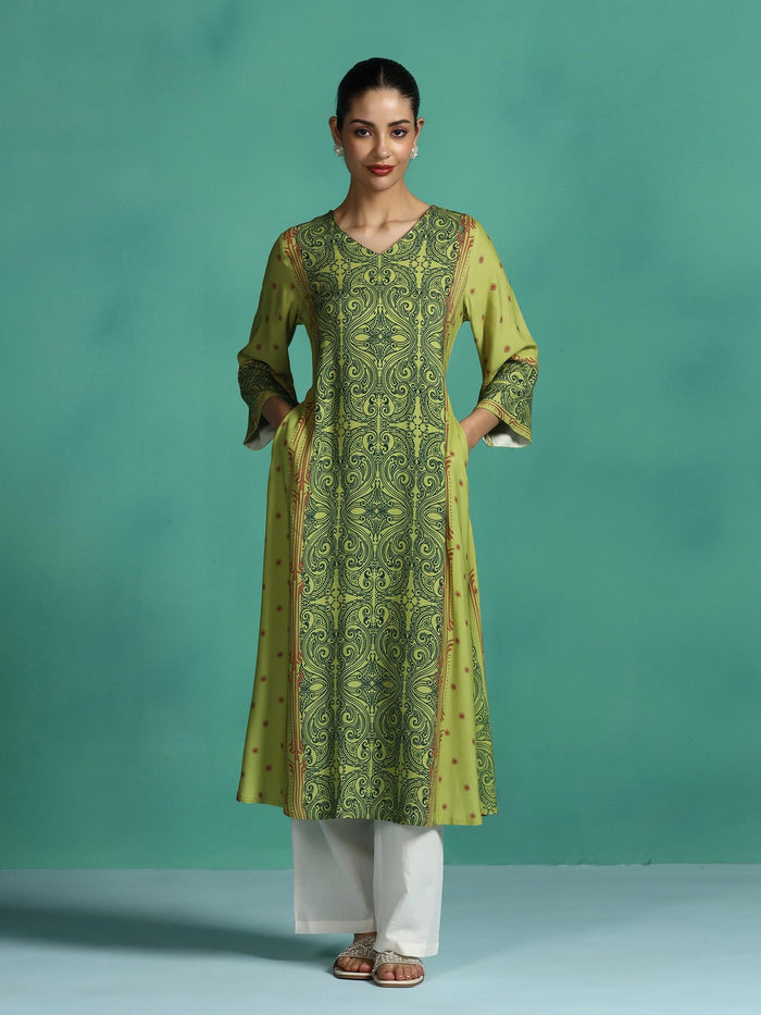 Women Liva Green Printed Dress.