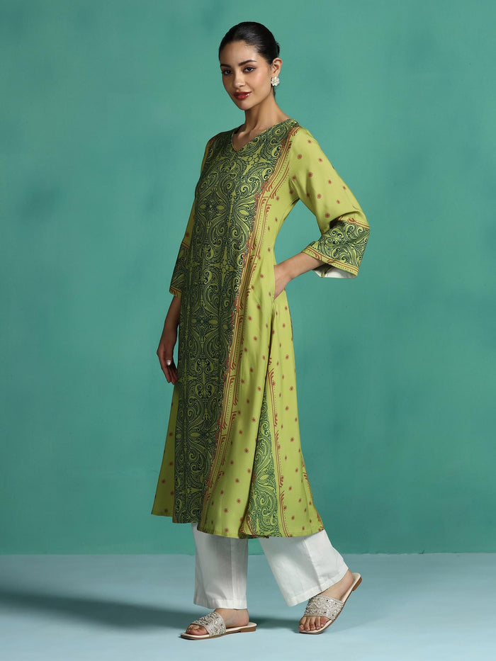 Women Liva Green Printed Dress.