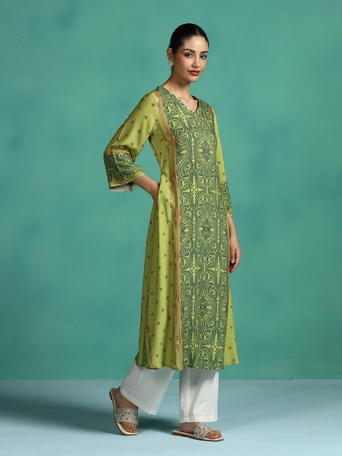 Women Liva Green Printed Dress.