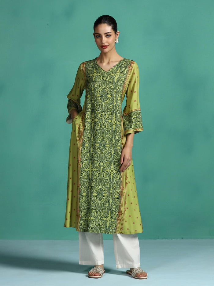 Women Liva Green Printed Dress.