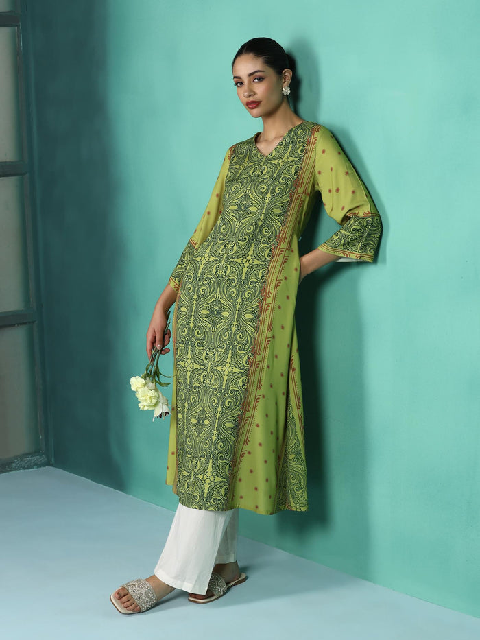 Women Liva Green Printed Dress.