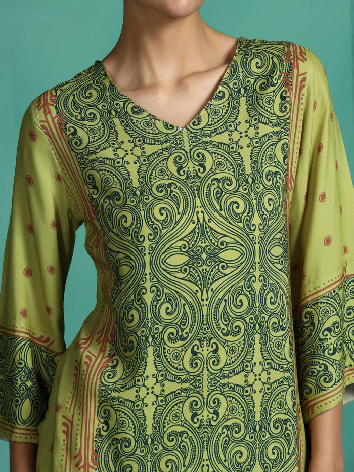 Women Liva Green Printed Dress.