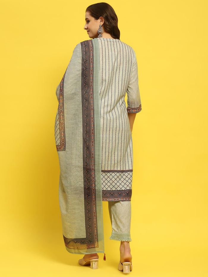 Women Liva Green Printed Kurta Comfort Pant Dupatta.