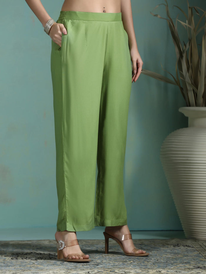 Women Liva Green Printed Kurta Comfort Pant Dupatta.