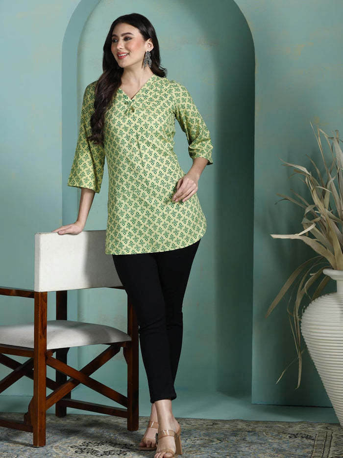 Women Liva Green Printed Tunic.