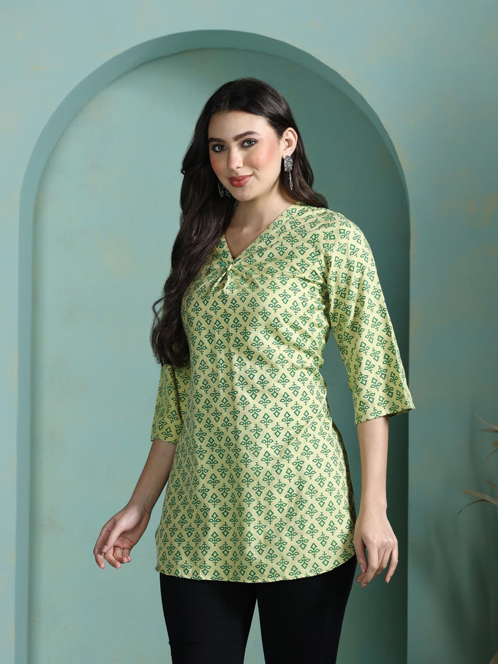 Women Liva Green Printed Tunic.