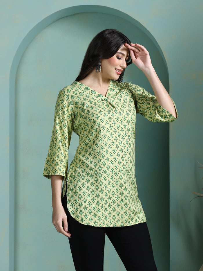 Women Liva Green Printed Tunic.