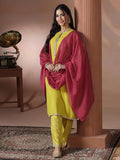 Women Liva Green Solid Kurta Comfort Pant Dupatta.