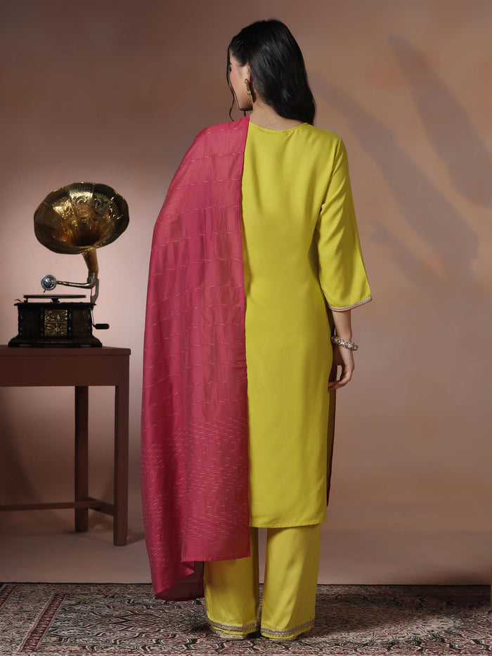 Women Liva Green Solid Kurta Comfort Pant Dupatta.