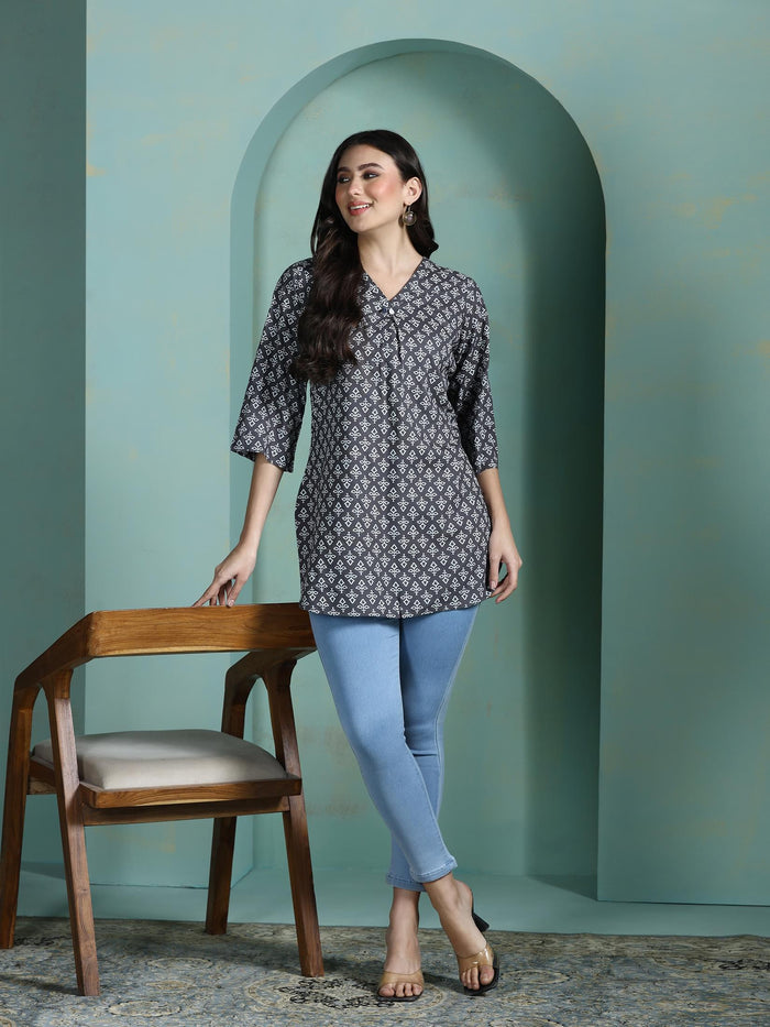 Women Liva Grey Printed Tunic.