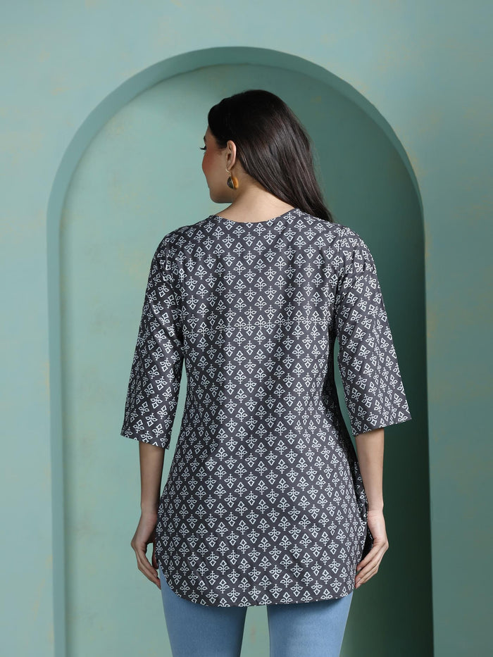 Women Liva Grey Printed Tunic.