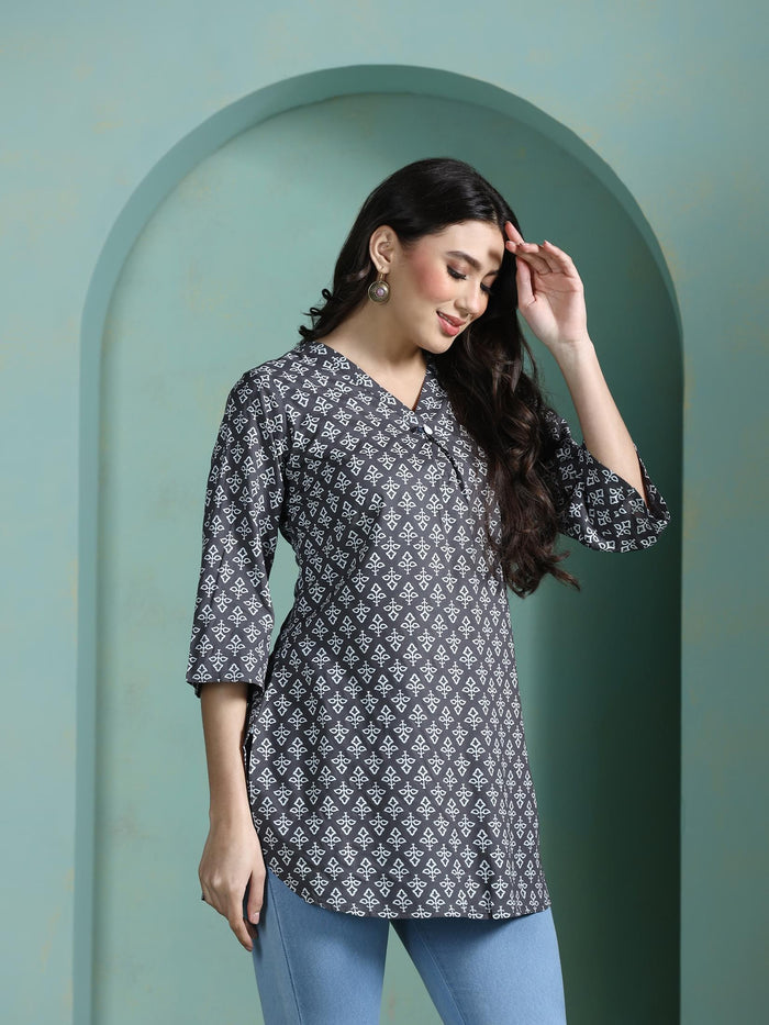 Women Liva Grey Printed Tunic.