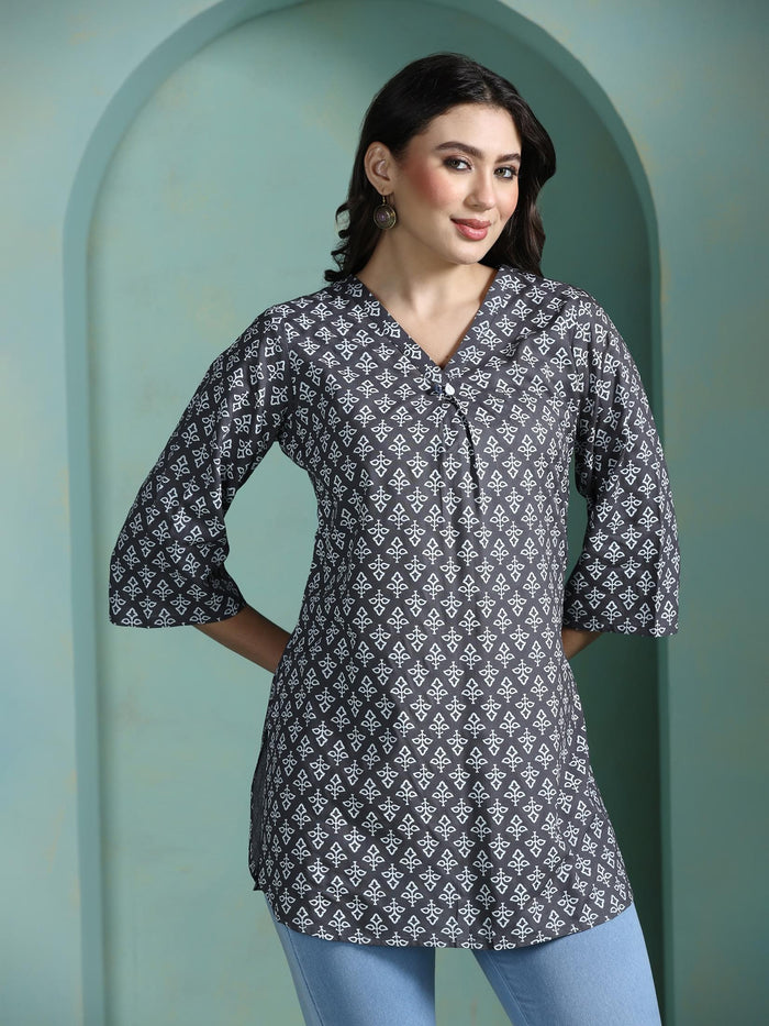 Women Liva Grey Printed Tunic.