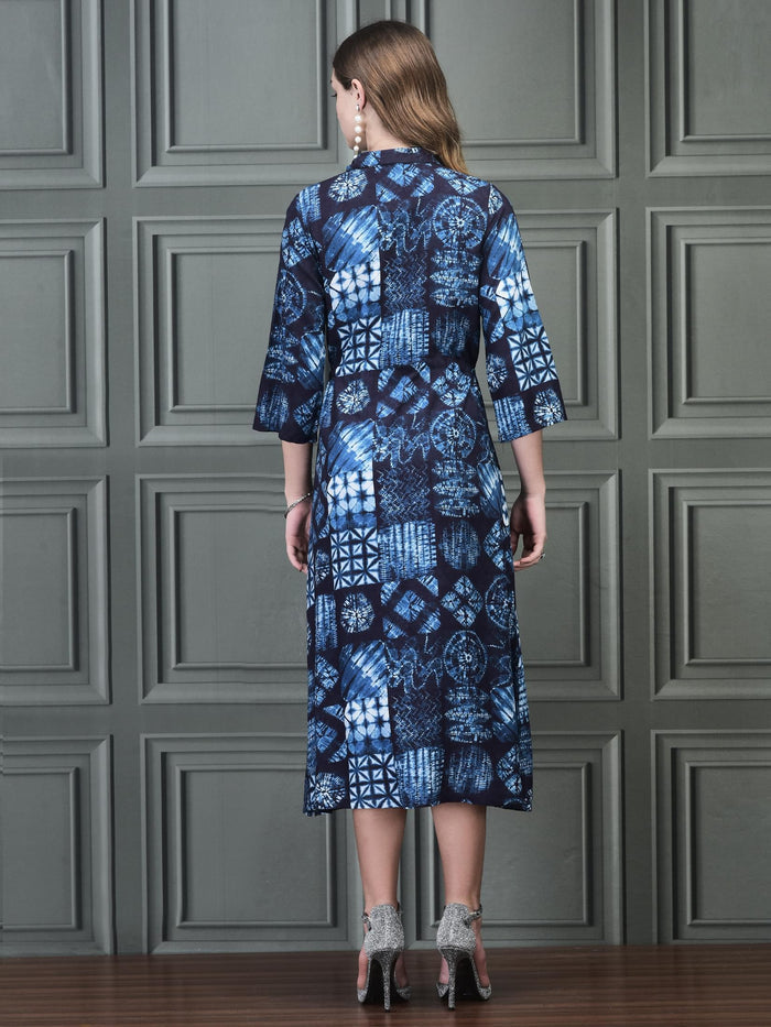 Women Liva Indigo Geometric Print Dress.