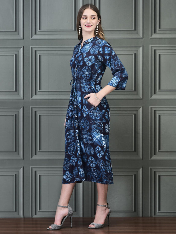 Women Liva Indigo Geometric Print Dress.