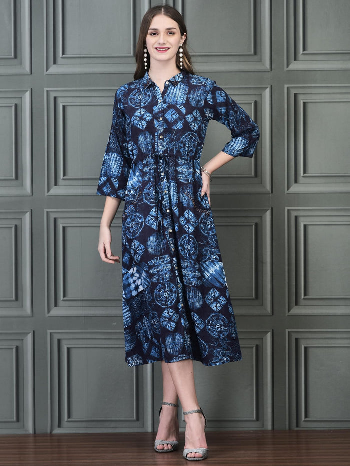 Women Liva Indigo Geometric Print Dress.