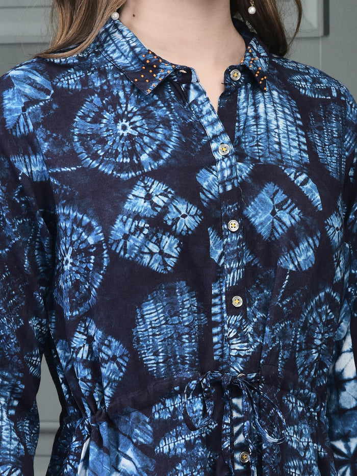 Women Liva Indigo Geometric Print Dress.
