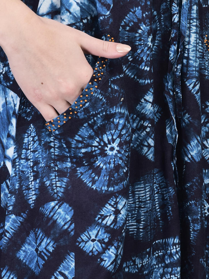 Women Liva Indigo Geometric Print Dress.