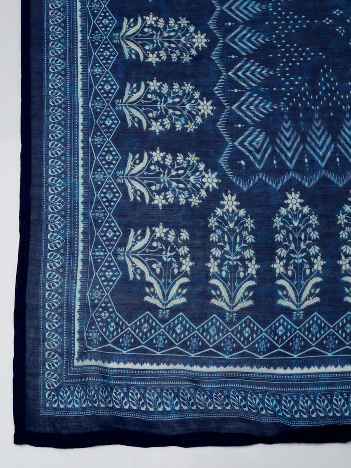 Women Liva Indigo Printed Dress With Dupatta.