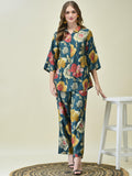 Women Liva Khadi Silk Blue Multi Floral Print Co-Ord Set.