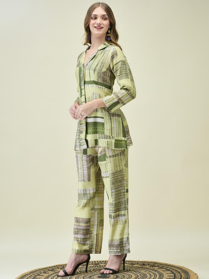Women Liva Khadi Silk Multicolor Geometric Print Co-Ord Set.