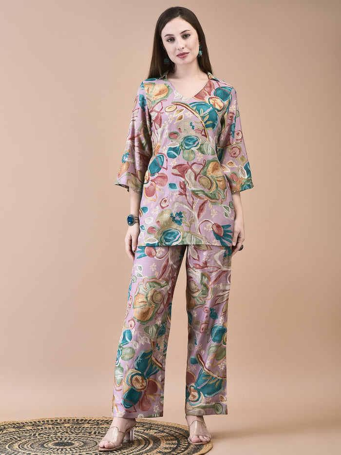 Women Liva Lilac Abstract Print Co-Ord Set.