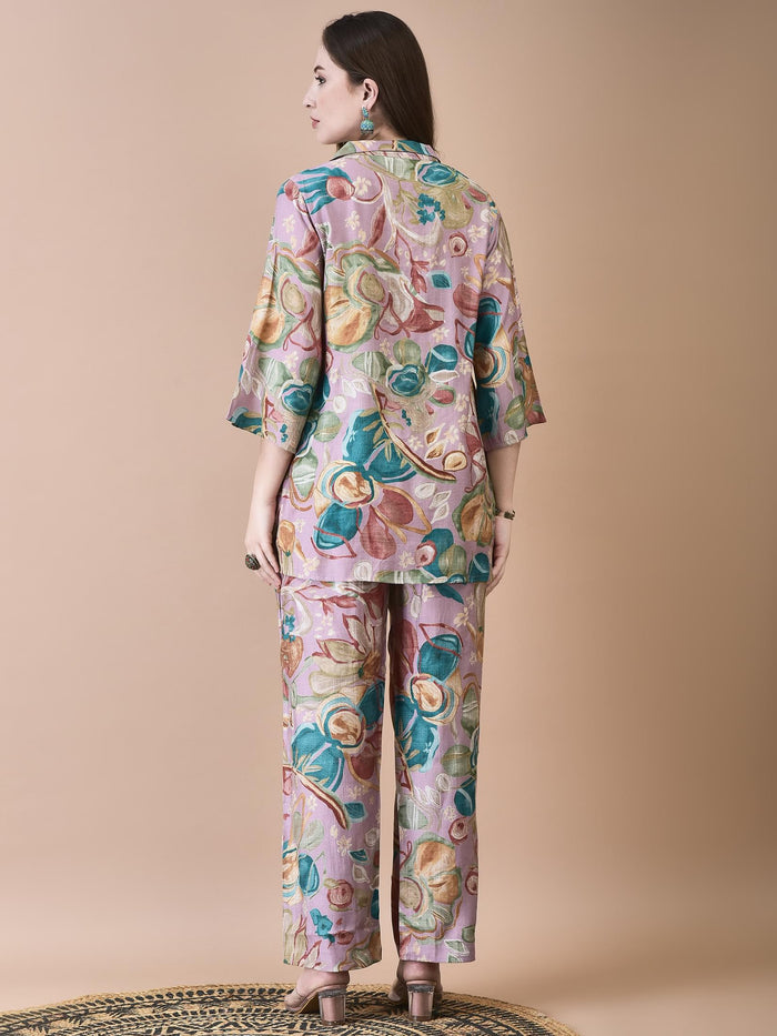 Women Liva Lilac Abstract Print Co-Ord Set.