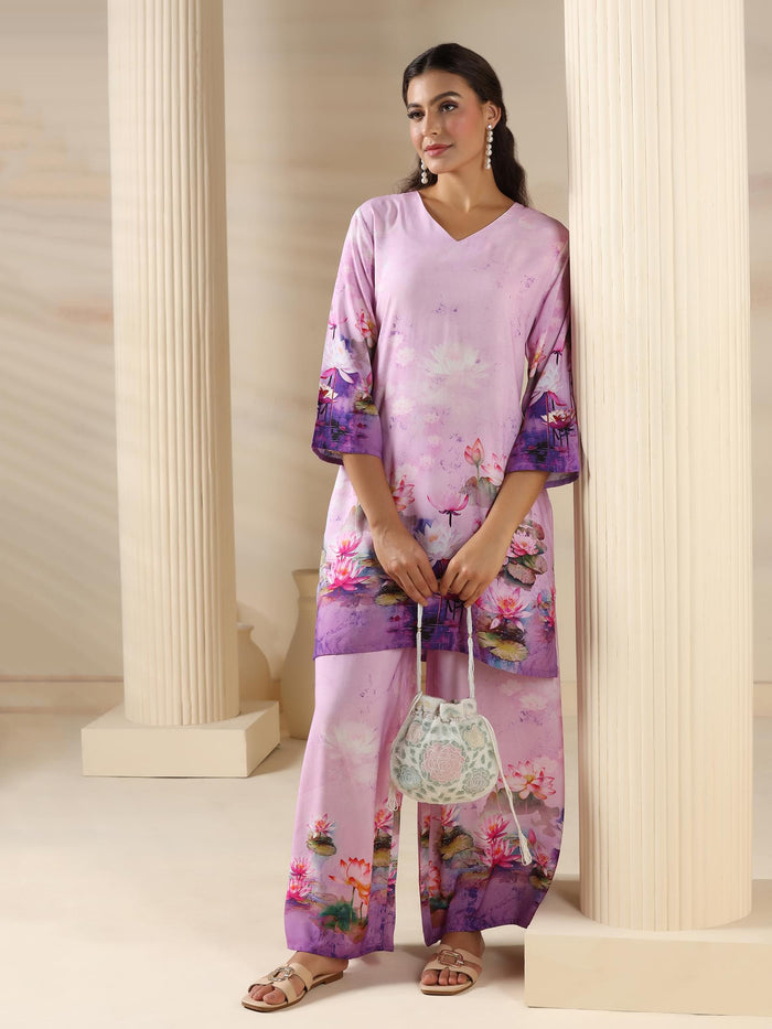 Women Liva Lilac Floral Print Co-Ord Set.