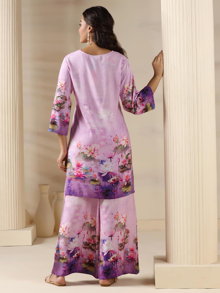 Women Liva Lilac Floral Print Co-Ord Set.