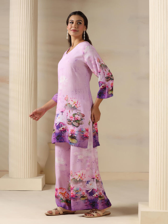 Women Liva Lilac Floral Print Co-Ord Set.