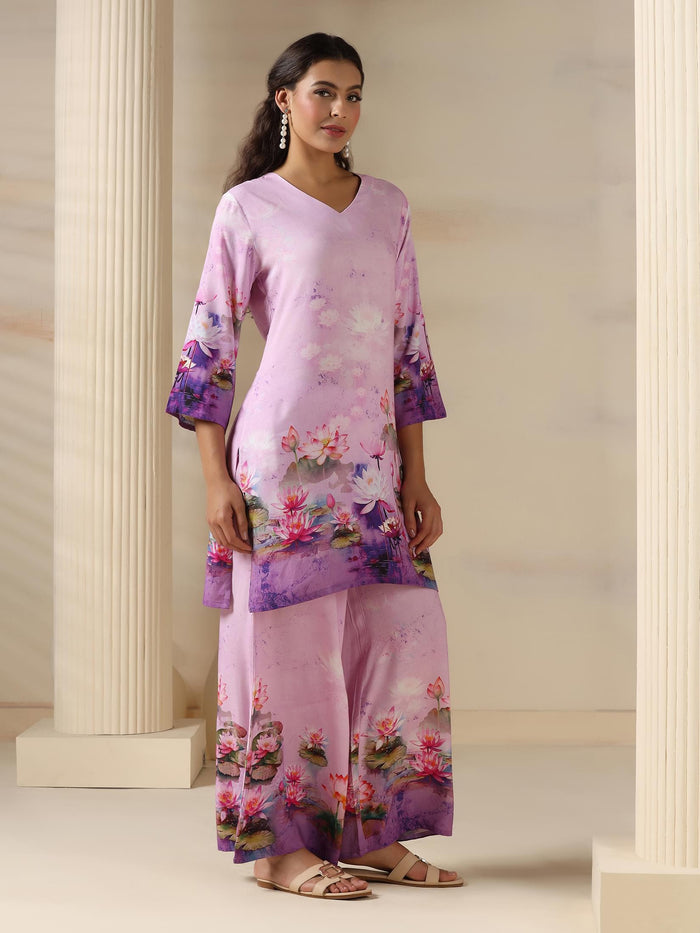 Women Liva Lilac Floral Print Co-Ord Set.