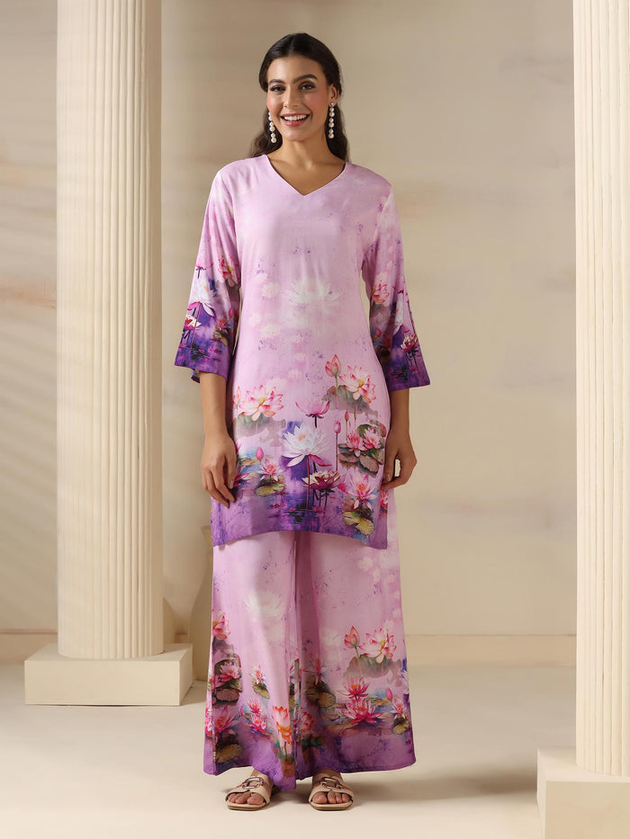 Women Liva Lilac Floral Print Co-Ord Set.