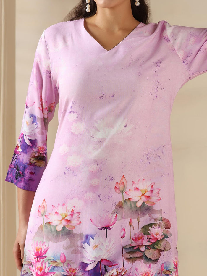 Women Liva Lilac Floral Print Co-Ord Set.