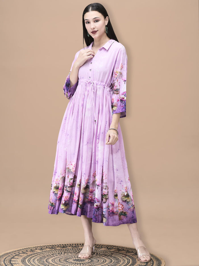 Women Liva Lilac Floral Print Dress.