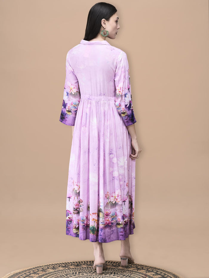 Women Liva Lilac Floral Print Dress.