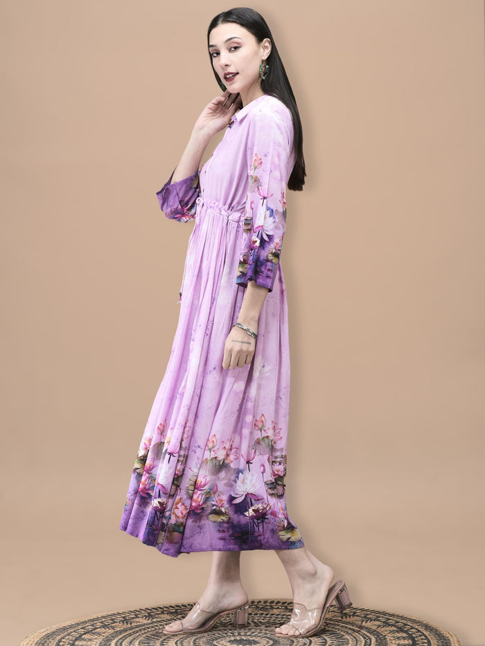 Women Liva Lilac Floral Print Dress.