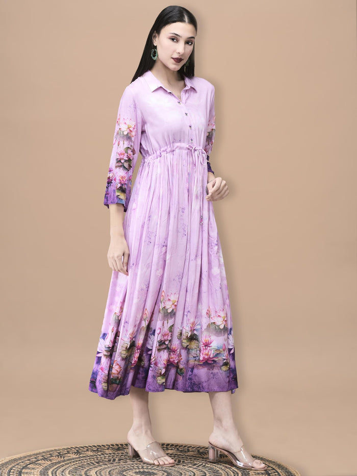 Women Liva Lilac Floral Print Dress.