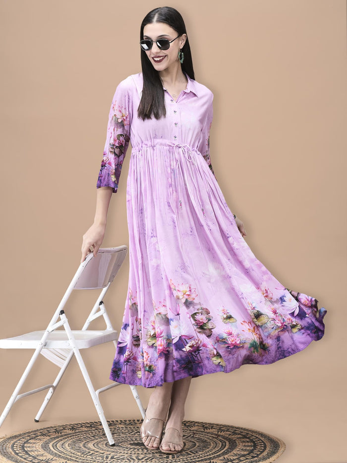 Women Liva Lilac Floral Print Dress.