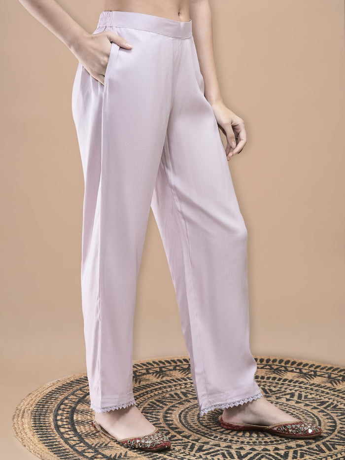 Women Liva Lilac Floral Print Kurta Comfort Pant Dupatta.