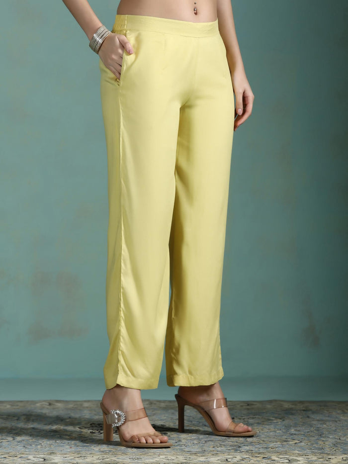 Women Liva Lime Yellow Printed Kurta Comfort Pant Dupatta.