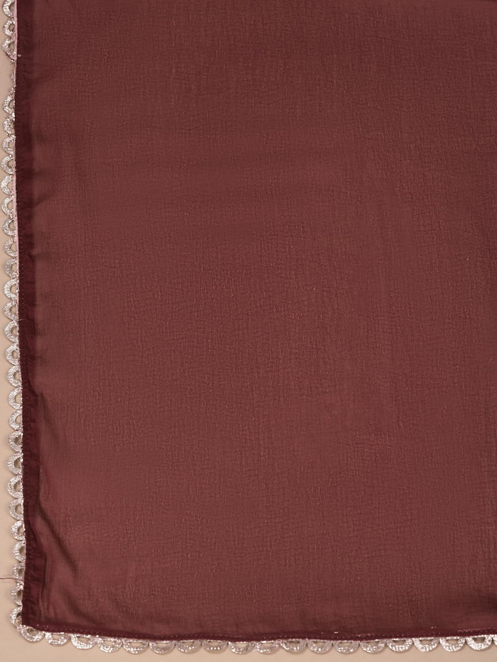 Women Liva Maroon Butti Print Kurta Wide Leg Pant Dupatta.