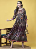 Women Liva Multicolor Ajrakh Print Dress.