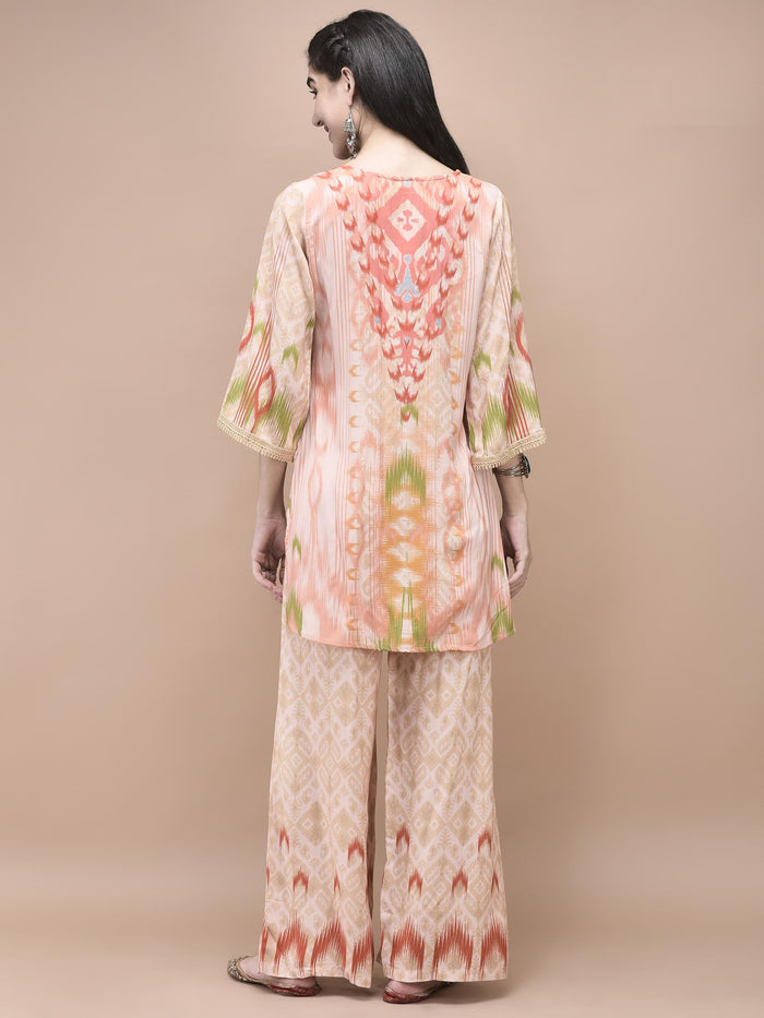 Women Liva Multicolor Ikat Print Co-Ord Set.