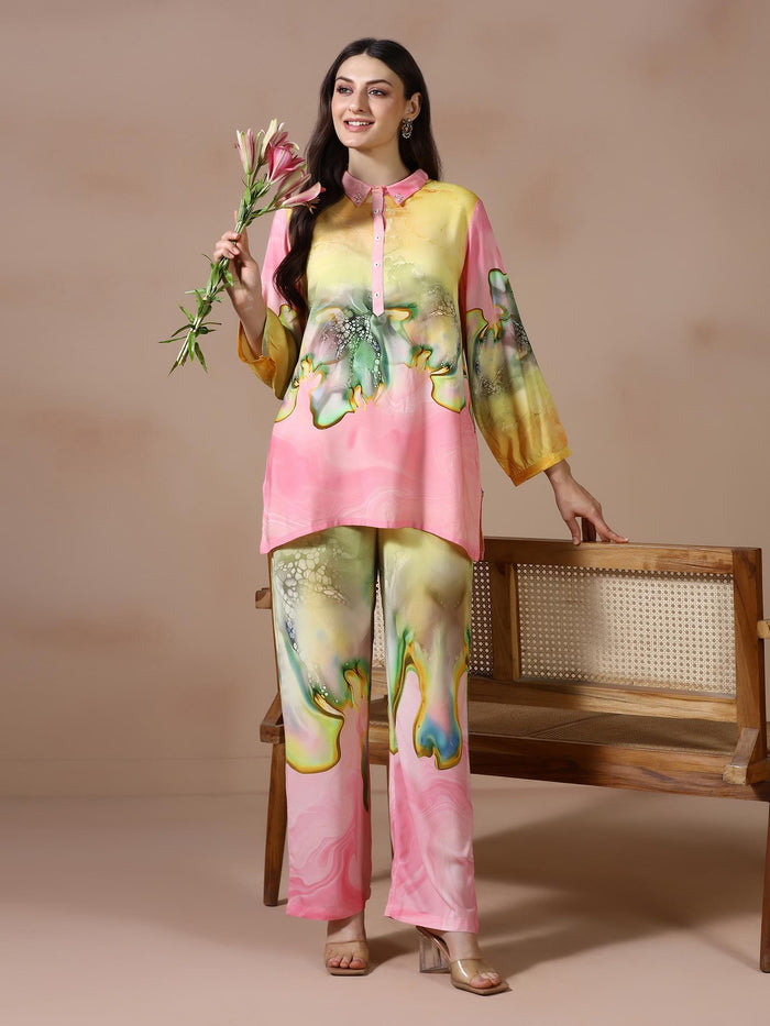 Women Liva Multicolor Printed Co Ord Set.