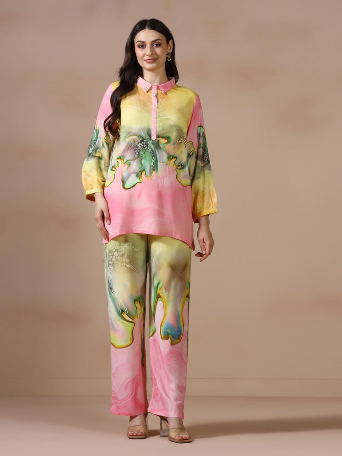Women Liva Multicolor Printed Co Ord Set.