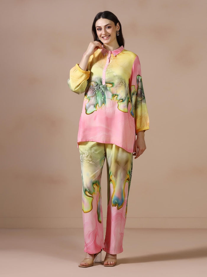Women Liva Multicolor Printed Co Ord Set.
