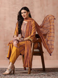 Women Liva Mustard Embroidered Kurta Comfort Pant Dupatta.