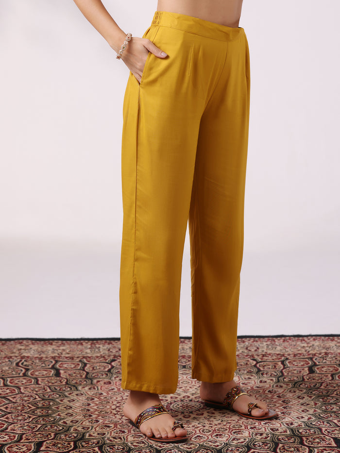 Women Liva Mustard Multicolor Printed Kurta Comfort Pant Dupatta